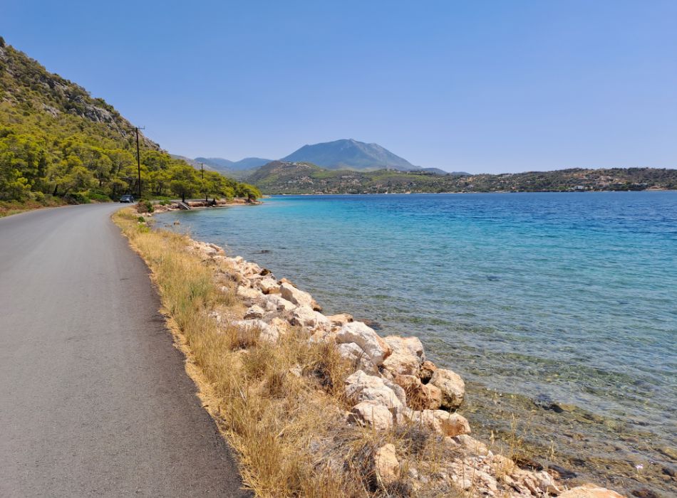 Things to Do in Loutraki Greece. Road view of Vouliagmeni Lake
