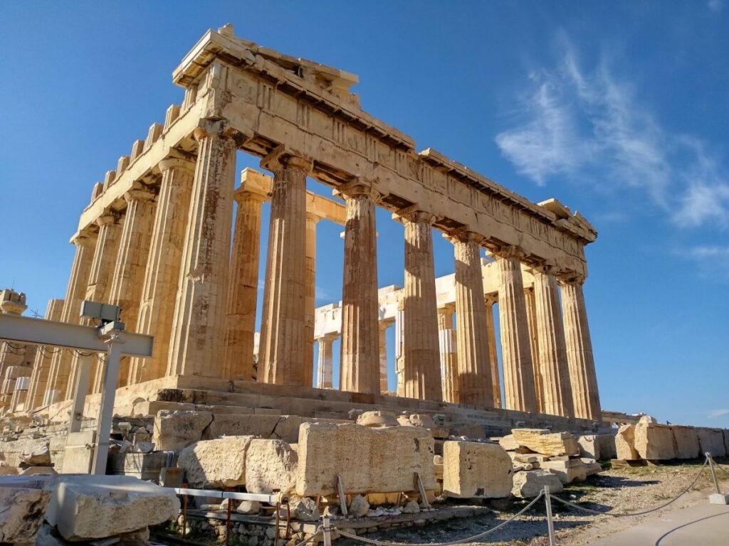 Parthenon Temple north side in Acropolis of Athens a sunny day