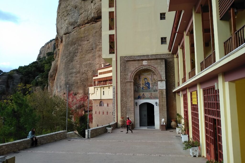 The entrance of the Mega Spileon Monastery in Kalavrita mountain Greece