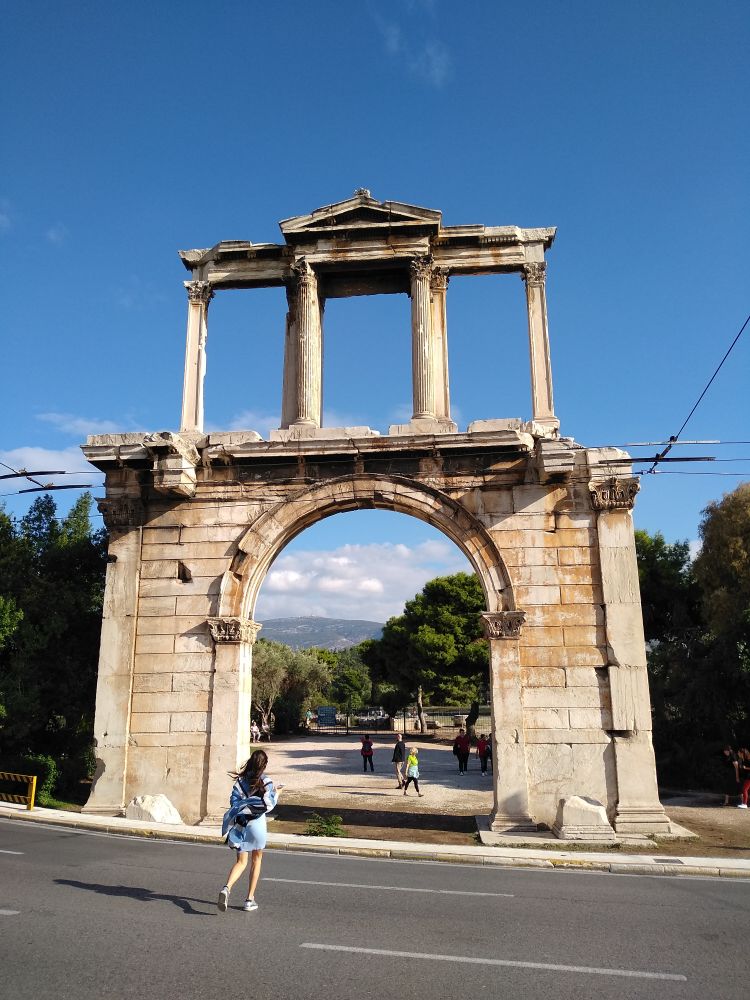 Ancient Hadrian's Gate near the Temple of Olympian Zeus in Athens Greece. 