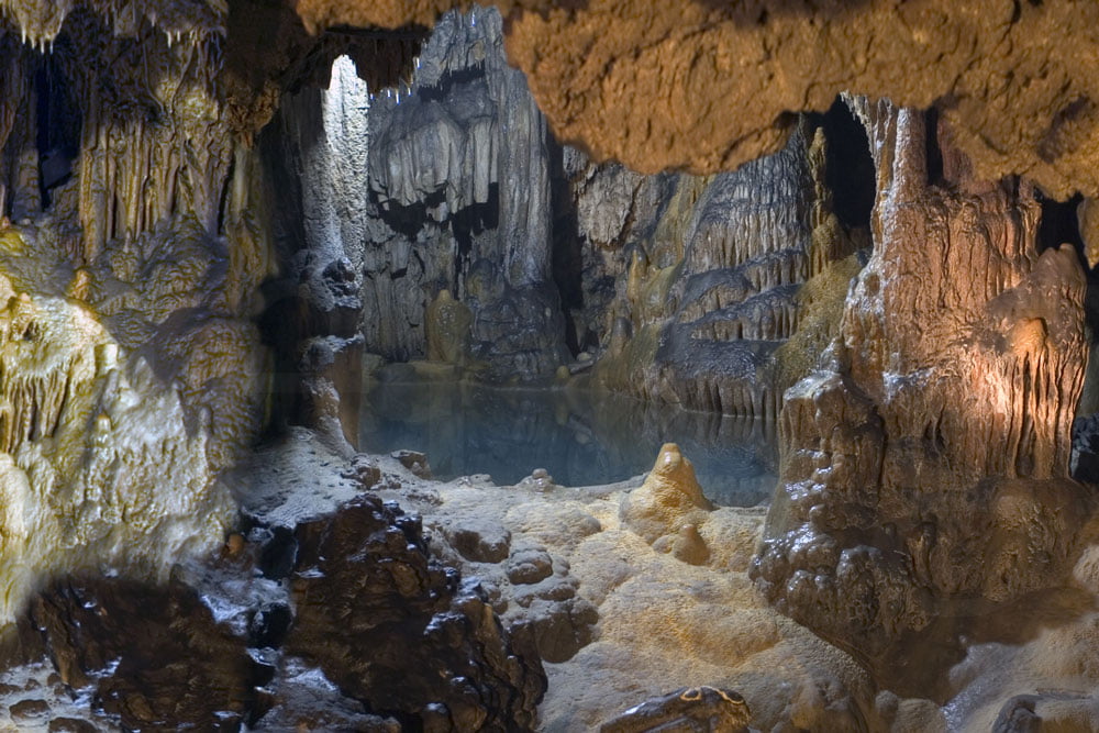 Agia Sofia Cave and a Lake Inside in Kythira Island Greece.