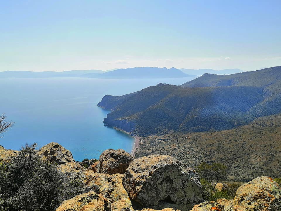 The rugged mountanous terrain and sea views in Aegina. 