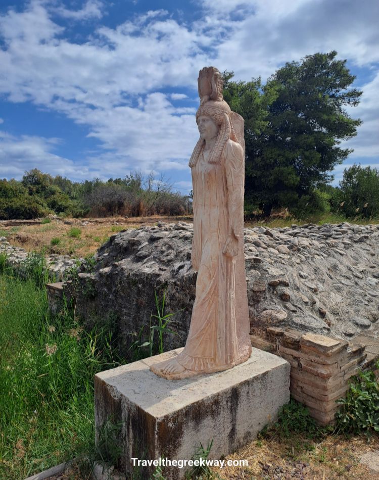 Replica statue of an Egyptian goddess at the Sanctuary of the Egyptian Gods in Marathon, Greece.