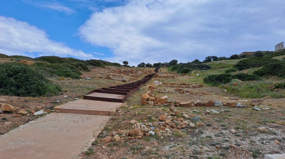 The Remains of the Settlement on the South of the Temple in Sounion Cape Athens Greece.