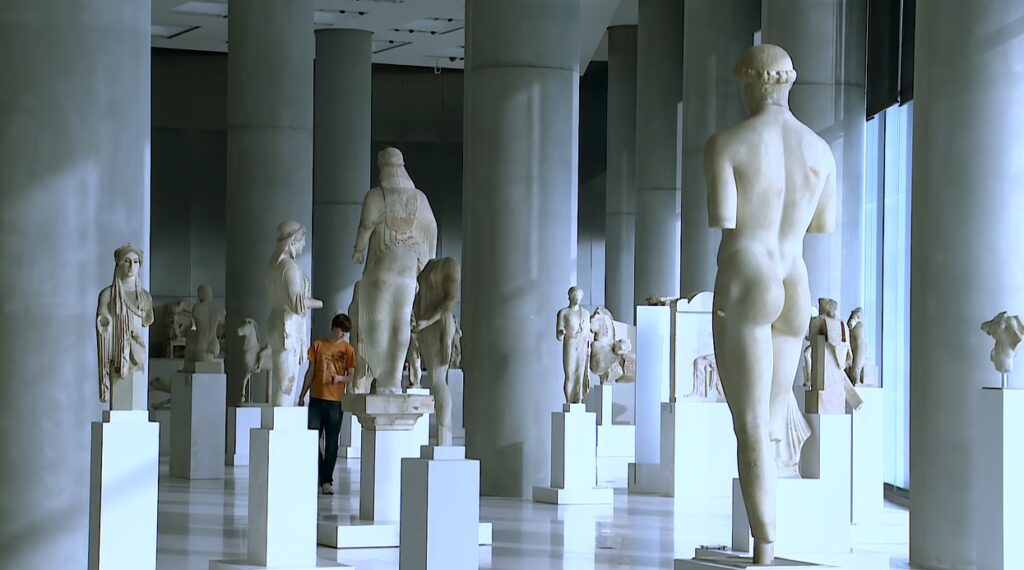 The room with the classical statues in Acropolis Museum in Athens