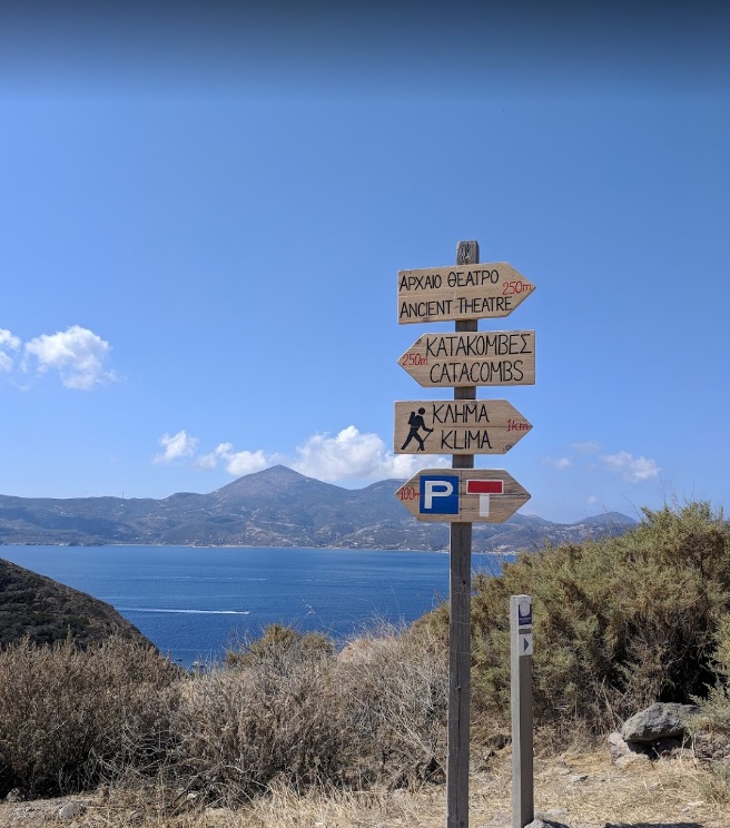 Hiking signs  in Milos Island.