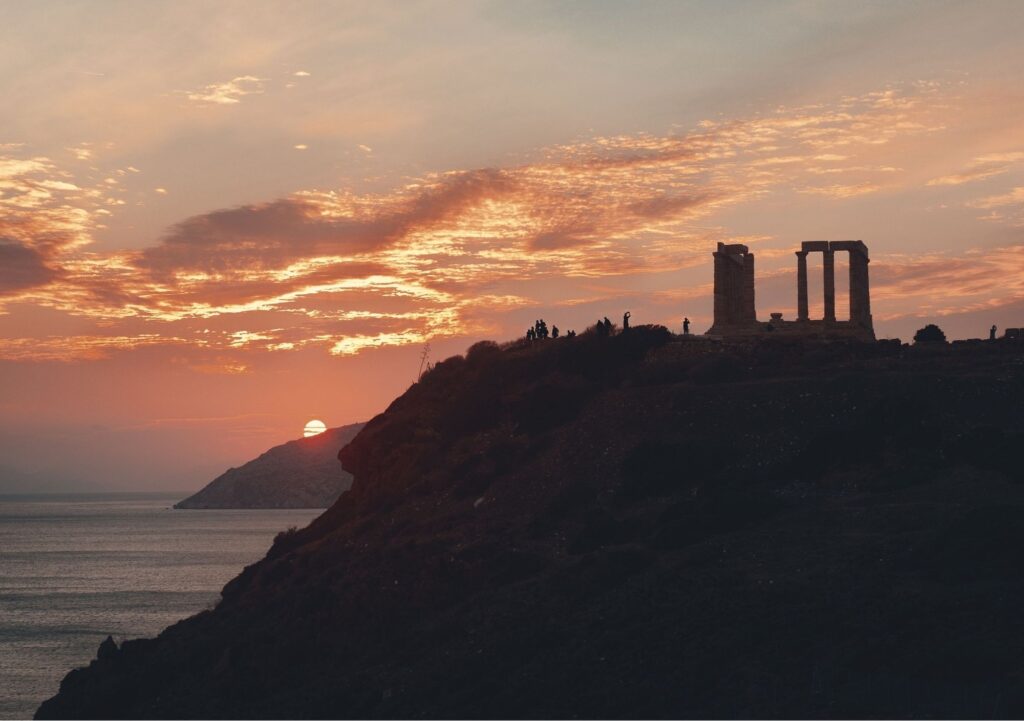 Cape Sounion and the Temple of Poseidon beautiful sunset