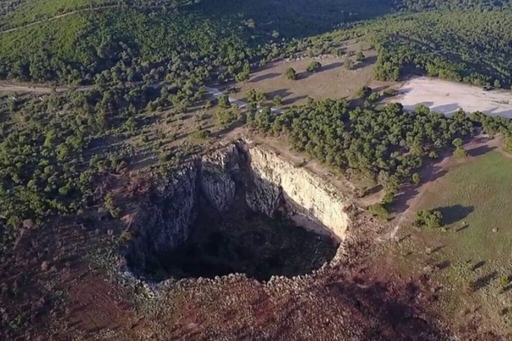 heart-shaped chaor huge ground hole in Lavrio Greece