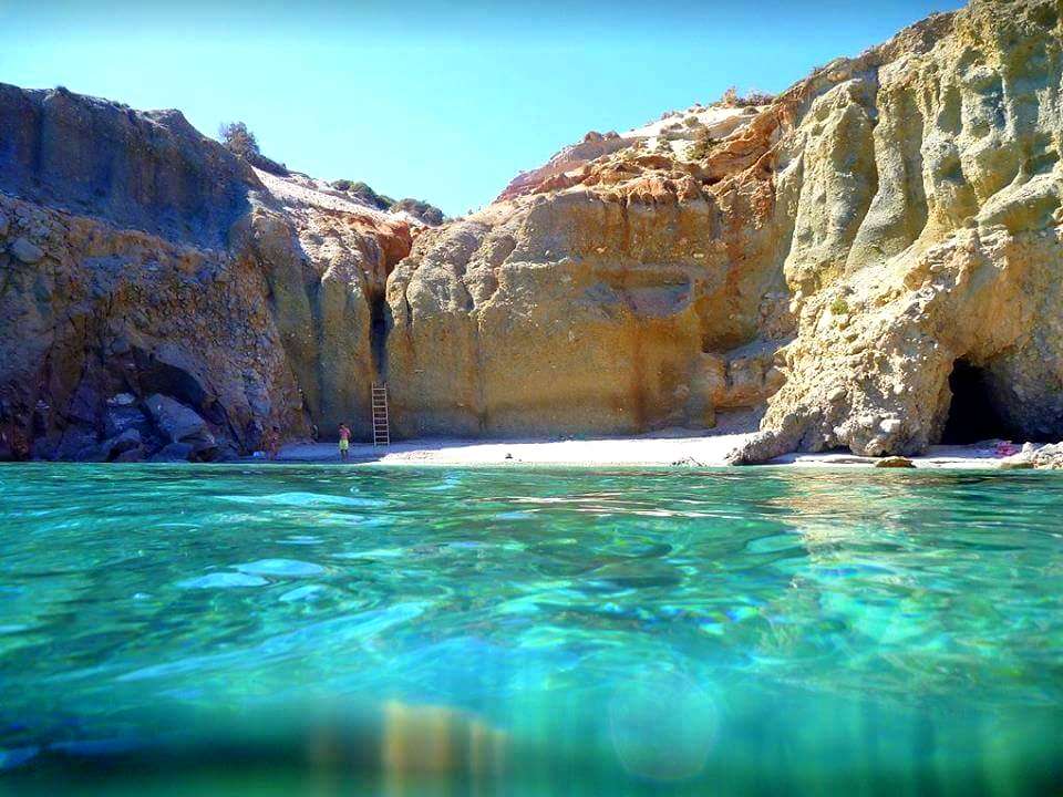 Tsigrado Beach between cliffs on the southern coast of the island in Milos Island.