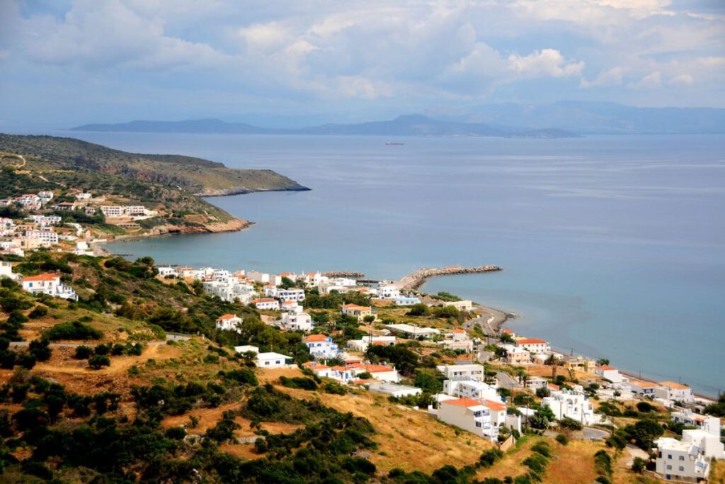 Village near by the sea with a beautiful view taken from a drone in Agia Pelagia Kythira Greece.
