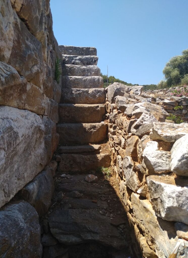 Stairs leading to the top of walls in Ramnous Archaeological Site in Athens.