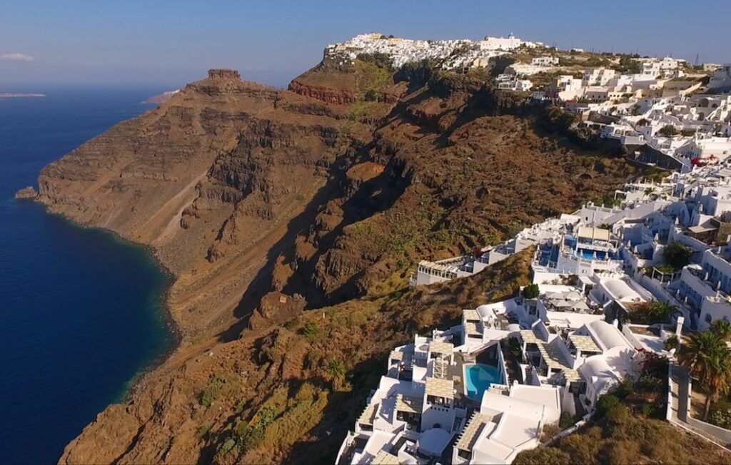 Santorini Firostefani caldera, Greece in March