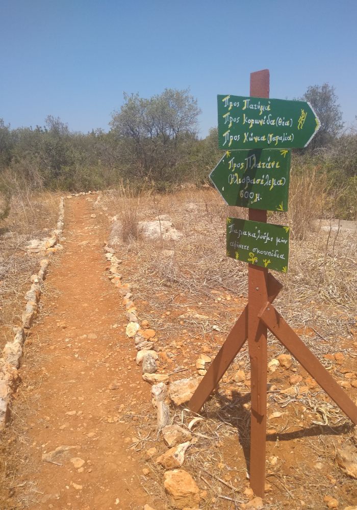 Signs for hikers in Ermioni Peloponnese Greece. 