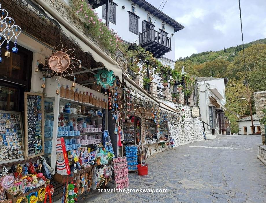 Traditional gift shop in Makrinitsa Pelion selling souvenirs and local crafts.