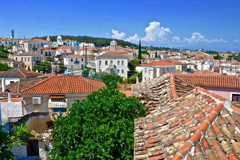 A lot of houses and a blue sky in Kranidi town in Peloponnese Greece.