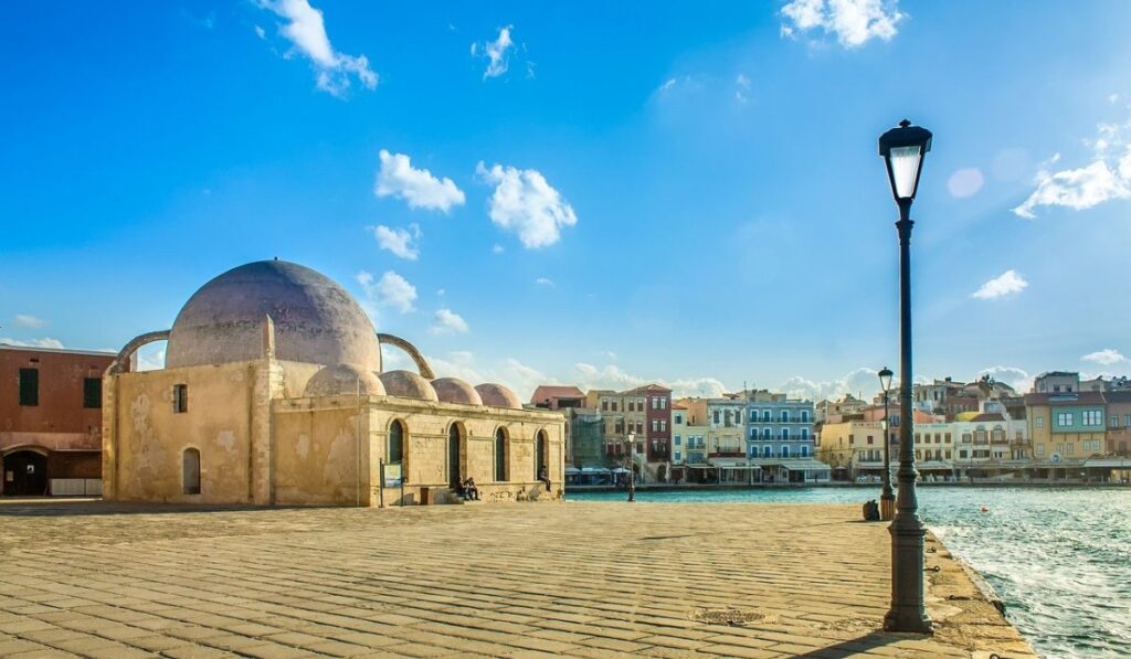 Mosque Giali Tzamisi at the old port in Chania Crete Greece.