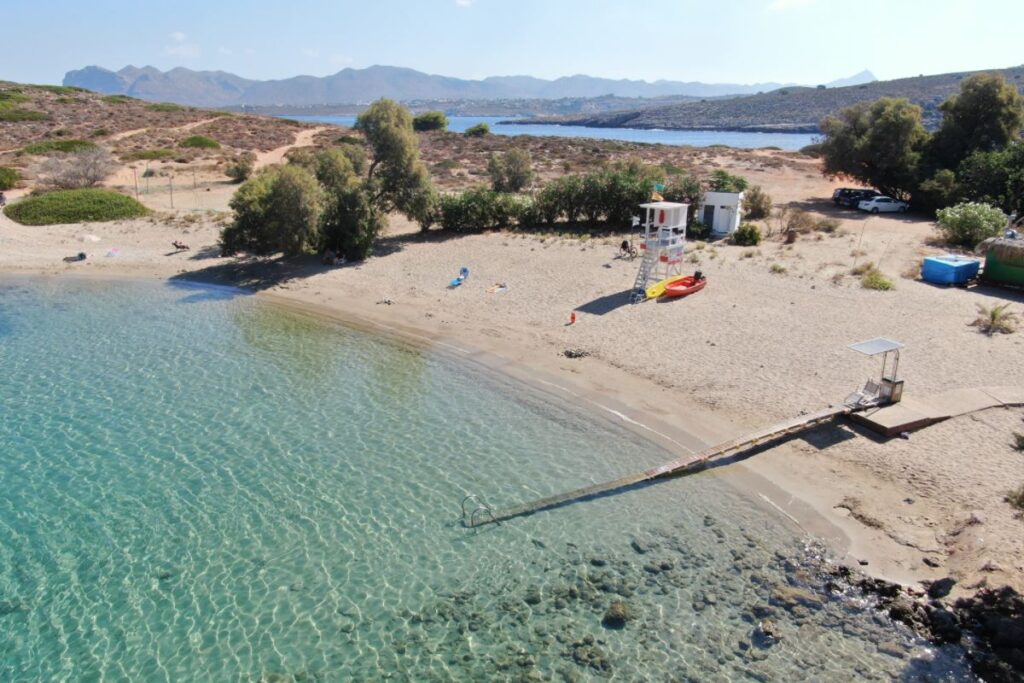 A sandy beash called Agios Onoufrios in a sunny day in Chania Crete Greece.