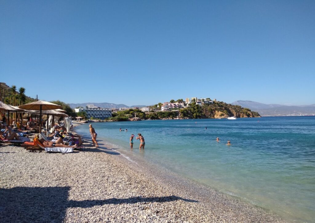 Seaside summer swimming in Corinth beach