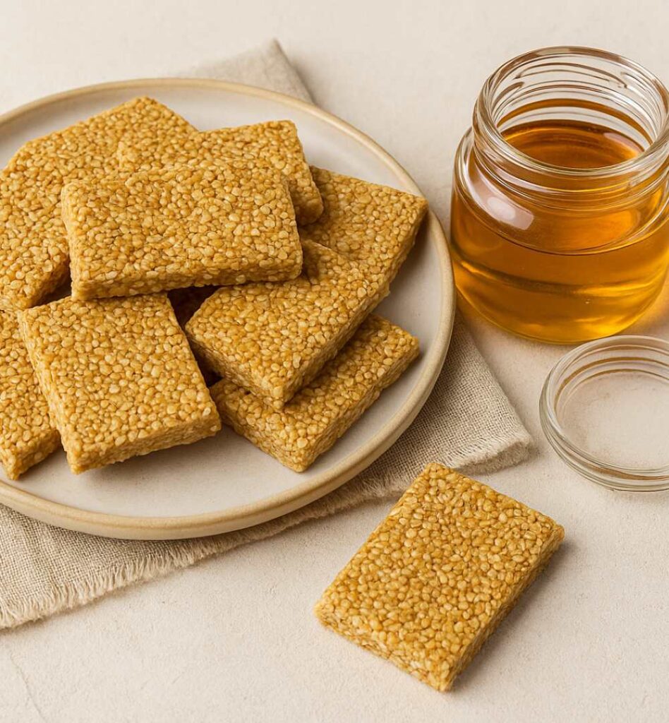 Pasteli sesame-honey bars, a traditional Greek sweet featured in this Amorgos travel guide.