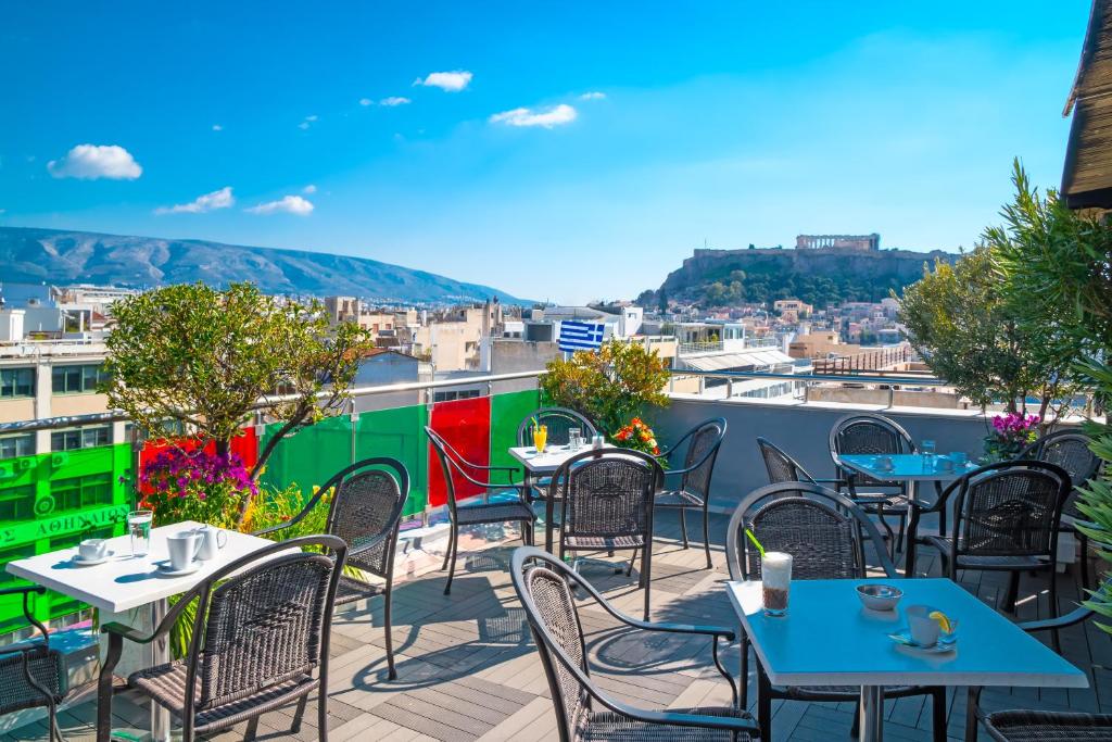 Athens Best cheap Hotels. Attalos hotel terrace with Acropolis views4