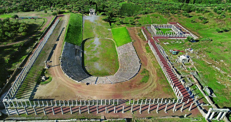 Ancient Messene stadium taken from a drone.