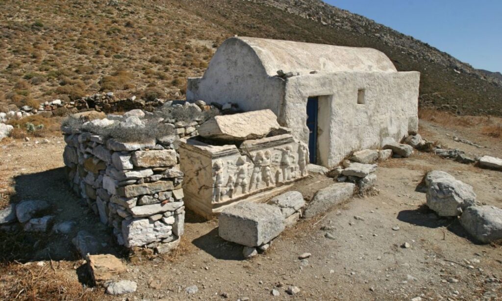 Panagia Dokari church with some ancient ruins in Anafi