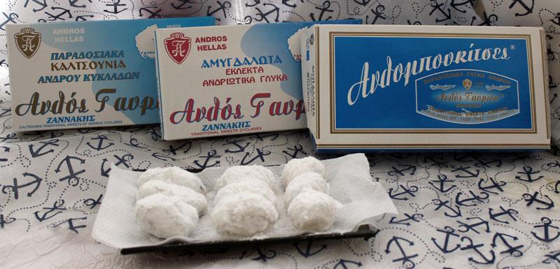 Traditional sweets called amigdalota in Andros