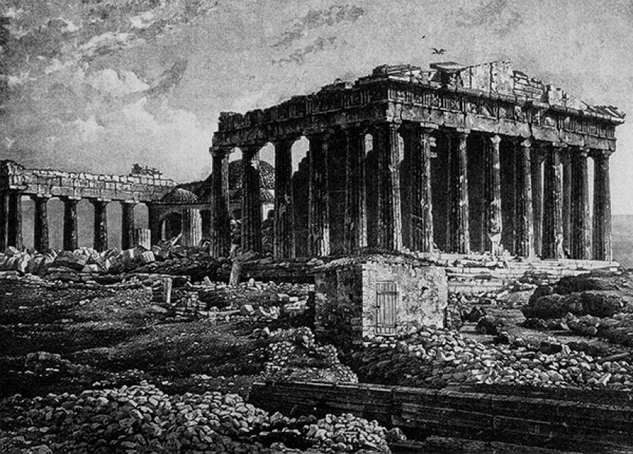Ottoman Monuments in Athens, The Parthenon with the mosque in 1839 by Joly de Lotbinière.