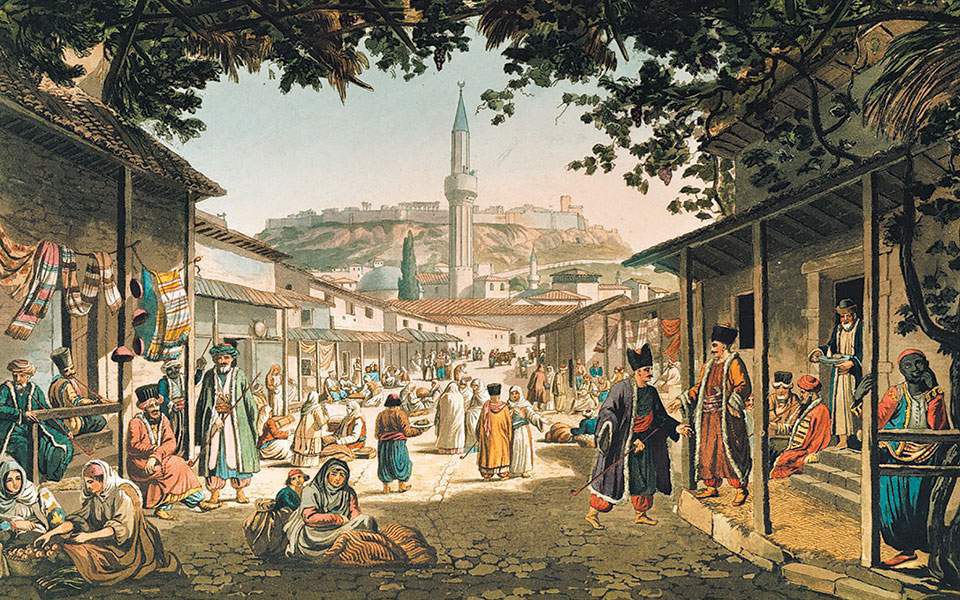 Ottoman Monuments in Athens, bazzar by Edward Dodwell.