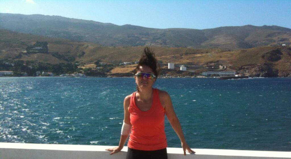 Evgenia in Chora Andros during August -  a good example of crazy windy hair!