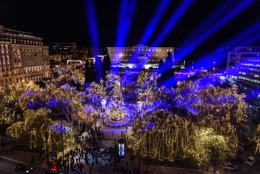 Greece in December, Christmas Decorations in Syntagma sq in Athens Greece