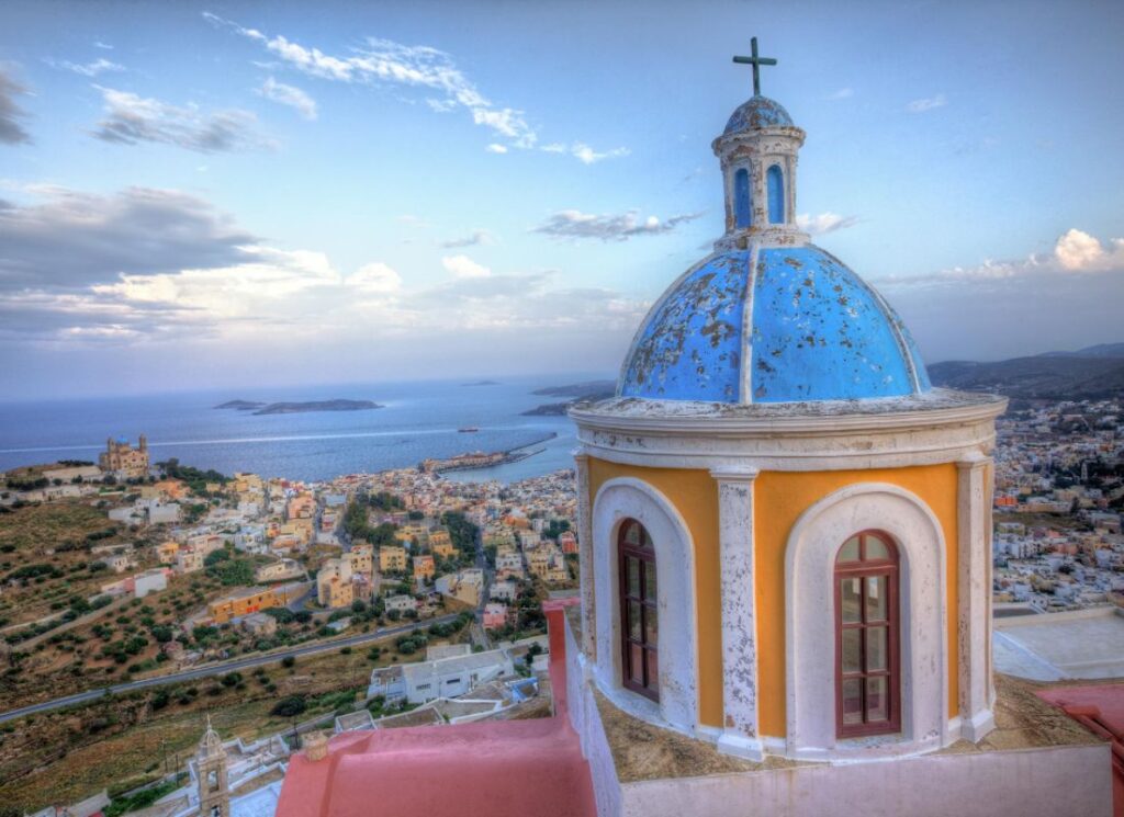 Best things to do in Syros Greece, a Catholic church in Syros Island.