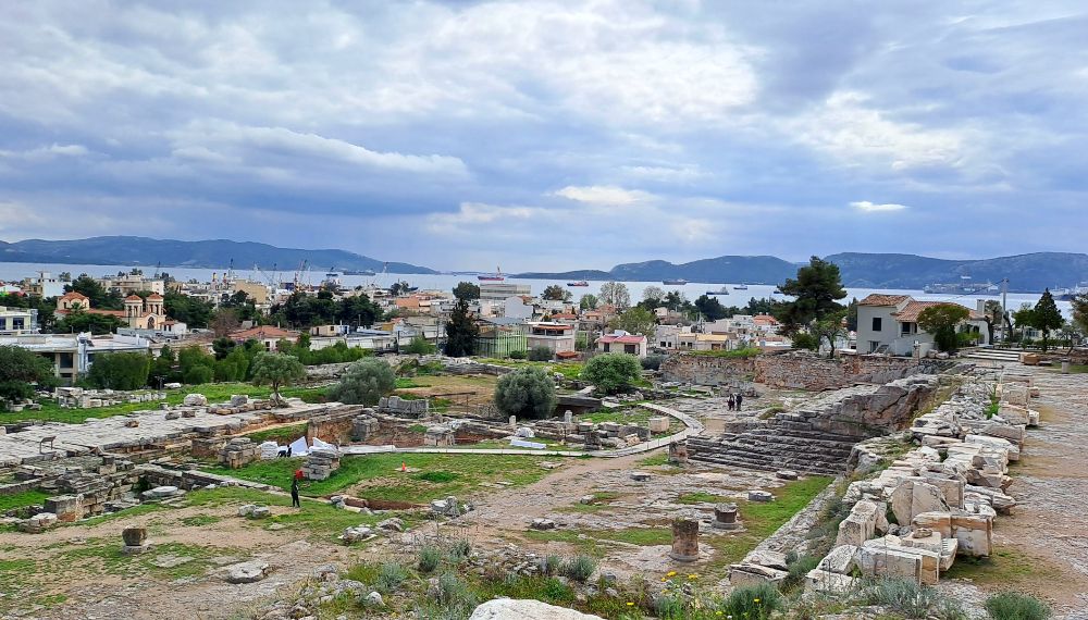 Ancient Eleusis and some people walking. Eleusis.