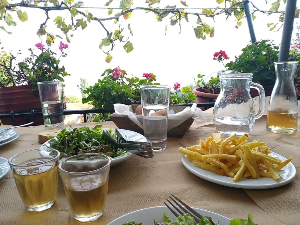 Starters and Greek wine in a Zagora tavern