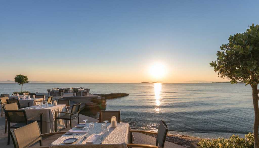 Best Athens Beach Hotels, Divani restaurant beside the sea. Best Athens beach hotels.