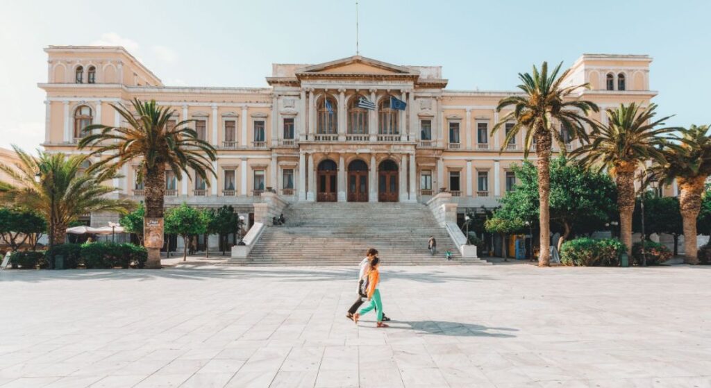 Best things to do in Syros Greece, Ermoupolis city Hall in Syros Island Greece.