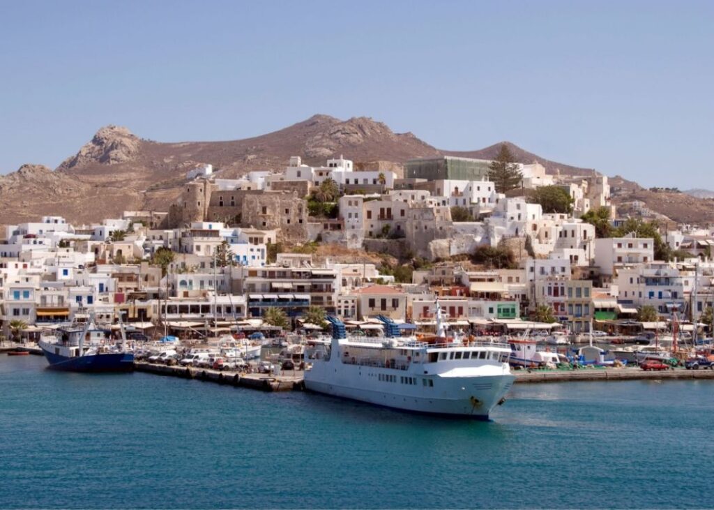 Naxos Greece main port and ship