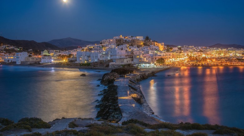 Greek Island hiking, Naxos island in Portara area at night