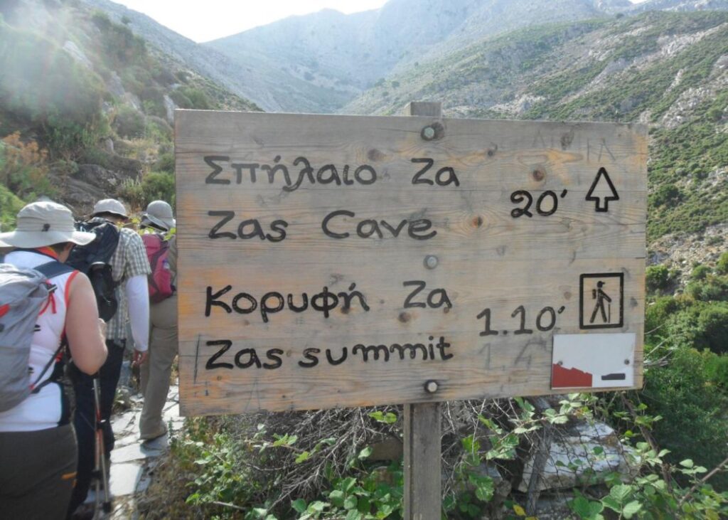 Greek Island hiking, A group of hikers on Naxos island and a hiking sign