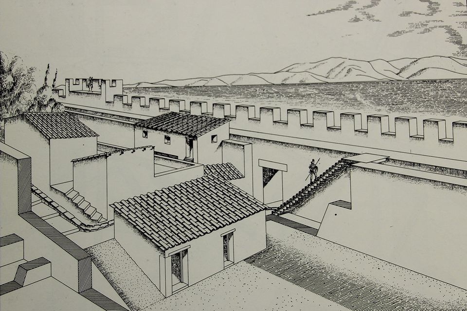 Recreation of the fortress in Ramnous Archaeological Site in Athens.