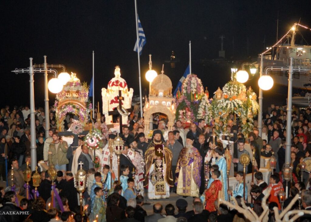 Greek orthodox Easter in Tinos island many epitaphs together