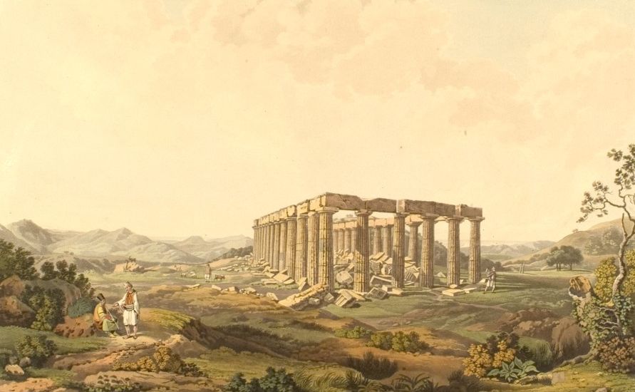 Old painting of The Temple of Apollo Epicurius by Edward Dodwell