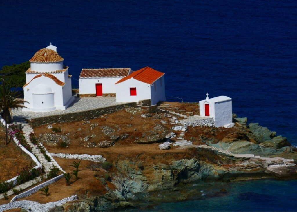 Greek Island hiking, Kythnos island seasie chapel