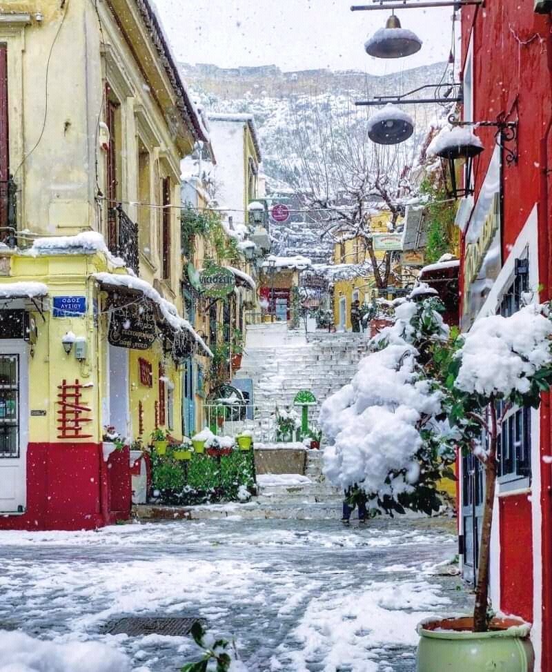 First Time to Greece, Plaka Of Athens covered in snow