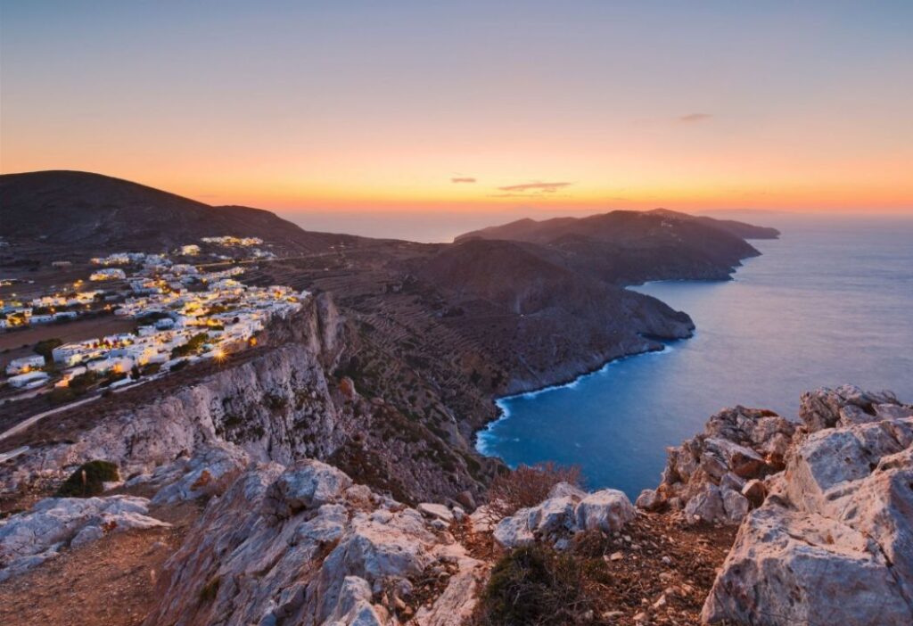 Chora Folegandros and Sunset over the sea