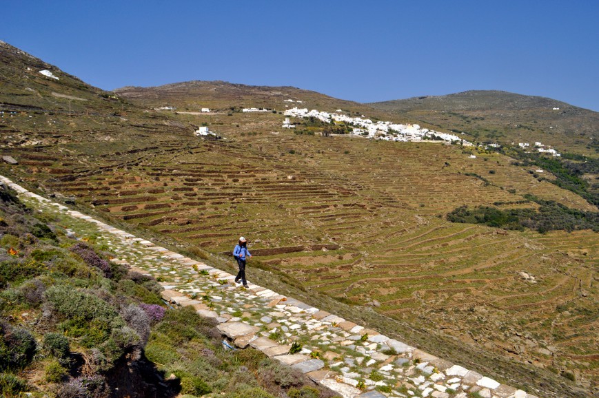 Hiking Cyclades Islands, Tinos single hiker.  Hiking Cyclades islands.