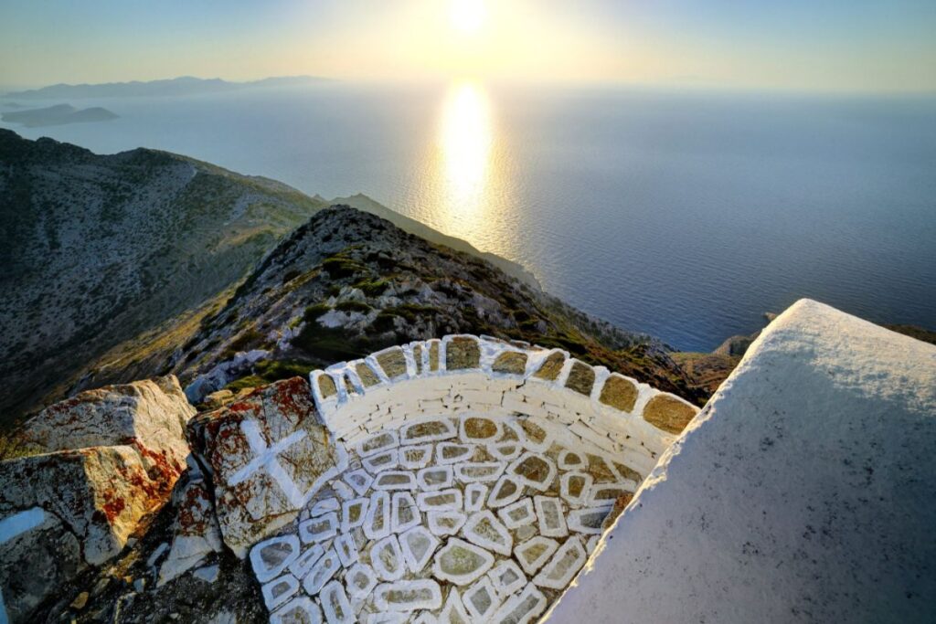 Agia Marina Chapel Views at evening with a view to the sea.