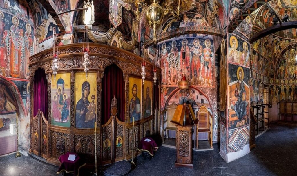 The inside of Agia Triada Catholicon.