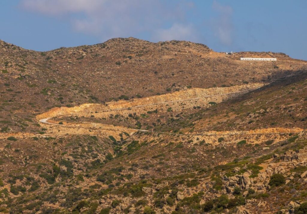 Landscape of Ios Island taken from a drone.