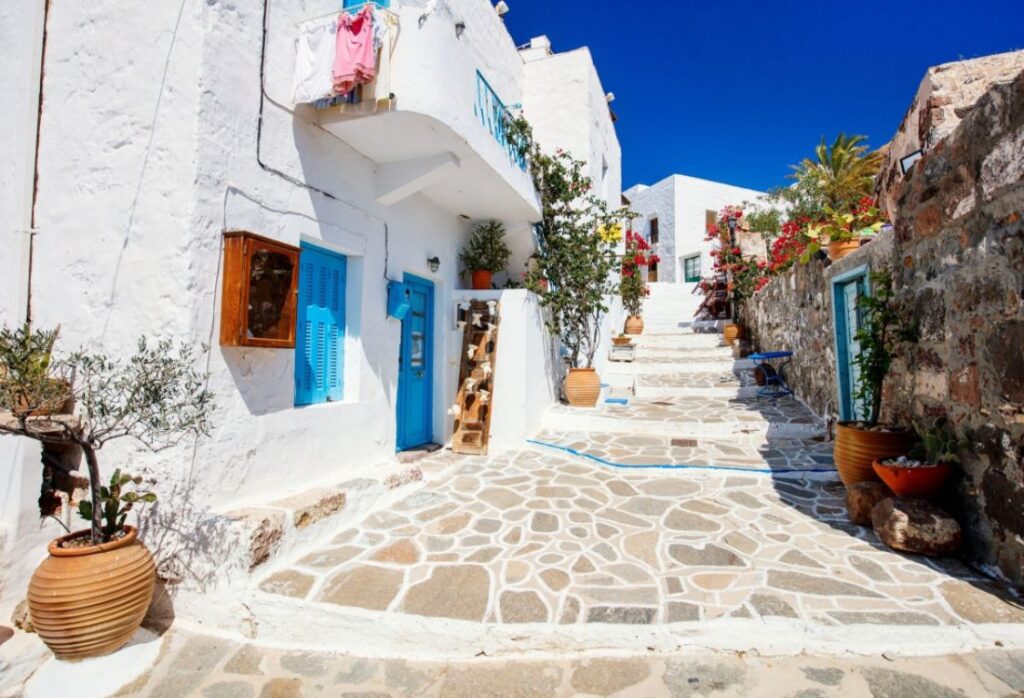 An Alley with Whitewashed Houses  in Milos Island.